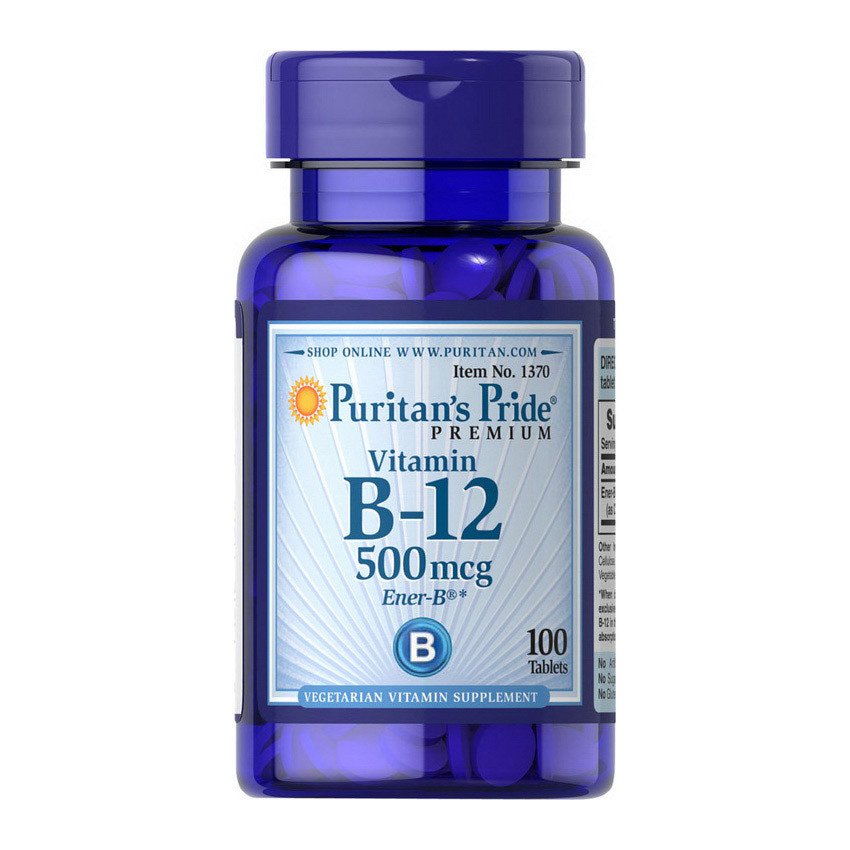 Витамин Б12  Puritan's Pride Vitamin B-12 500 mcg (100 таб) цианокобаламин  пуританс прайд,  мл, Puritan's Pride. Витамин B. Поддержание здоровья 