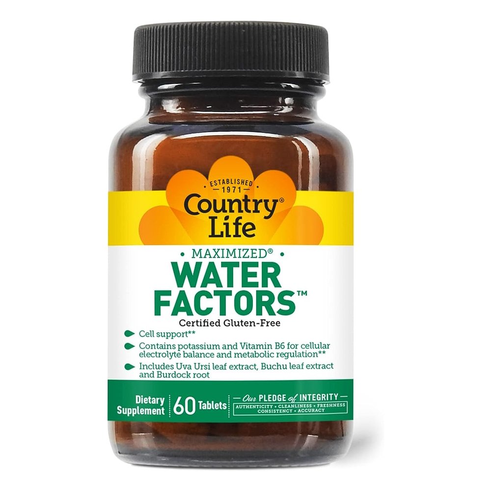 Натуральная добавка Country Life Water Factors, 60 таблеток,  мл, Country Life. Hатуральные продукты. Поддержание здоровья 
