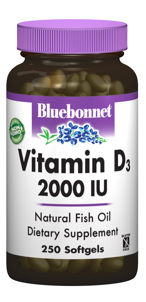 Bluebonnet Nutrition Витамин D3 2000IU, Bluebonnet Nutrition, 250 желатиновых капсул, , 