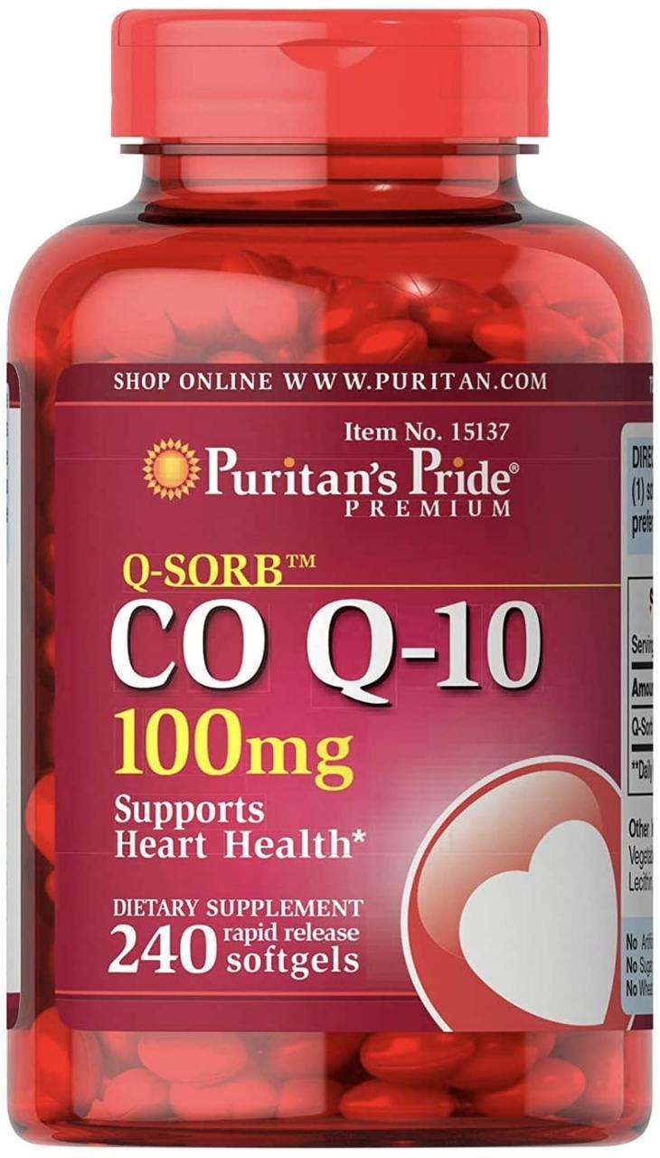 Коэнзим Q10 Puritan's Pride Q-SORB CoQ-10 100 mg 240 капсул,  мл, Puritan's Pride. Коэнзим-Q10. Поддержание здоровья Антиоксидантные свойства Профилактика ССЗ Толерантность к физ. нагрузкам 