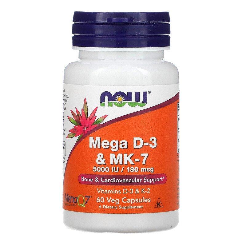 NOW Foods Mega D-3 & MK-7 5000 IU / 180 mcg 60 VCaps,  ml, Now. Vitamins and minerals. General Health Immunity enhancement 