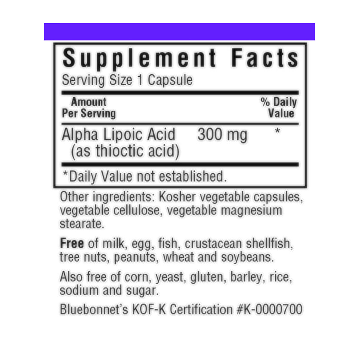 Альфа Липоевая Кислота 300 мг, Bluebonnet Nutrition, 30 растительных капсул,  ml, Bluebonnet Nutrition. Alpha Lipoic Acid