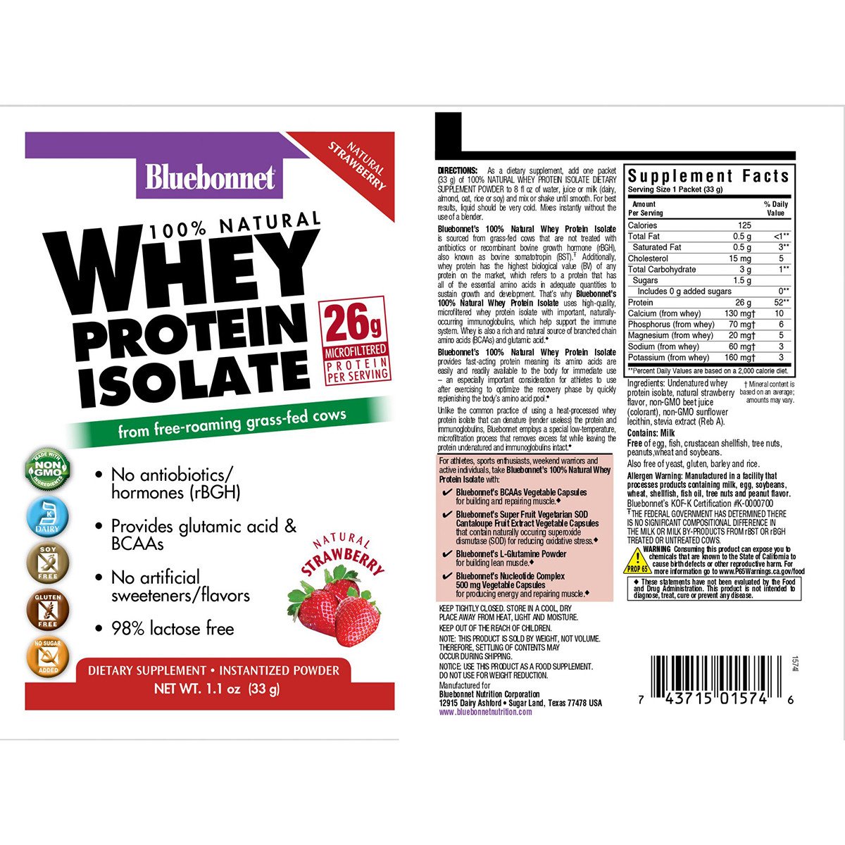 Сывороточный протеин изолят Bluebonnet Nutrition Whey Protein Isolate (8 пак) блюбонет нутришн клубника,  мл, Bluebonnet Nutrition. Whey Isolate