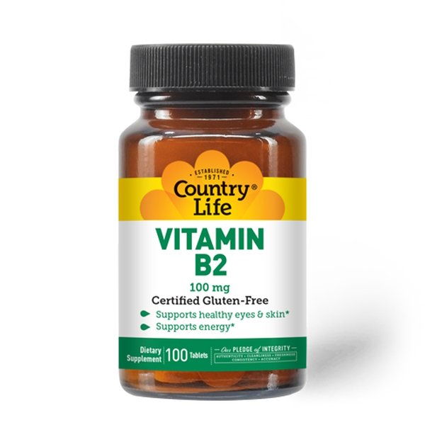 Витамины и минералы Country Life Vitamin B2 100 mg, 100 таблеток,  ml, Country Life. Vitamins and minerals. General Health Immunity enhancement 