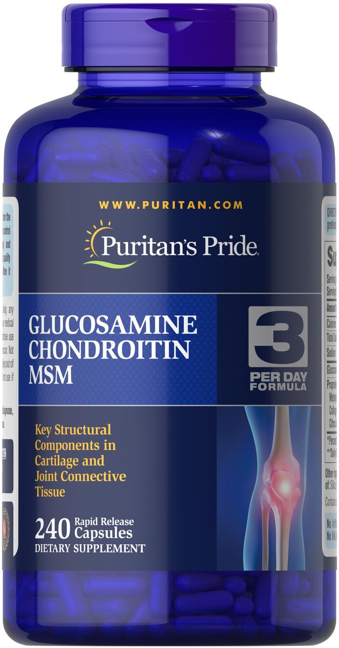 Puritan's Pride Double Strength Glucosamine Chondroitin MSM 240 caps,  мл, Puritan's Pride. Хондропротекторы. Поддержание здоровья Укрепление суставов и связок 