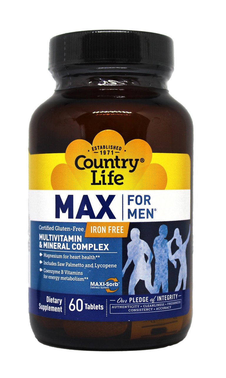 Мультивитамины и Минералы для Мужчин, Max for Men, Country Life, 60 таблеток,  мл, Country Life. Витамины и минералы. Поддержание здоровья Укрепление иммунитета 