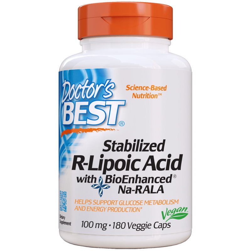 Витамины и минералы Doctor's Best Stabilized R-Lipoic Acid 100 mg, 180 вегакапсул,  ml, Doctor's BEST. Vitamins and minerals. General Health Immunity enhancement 