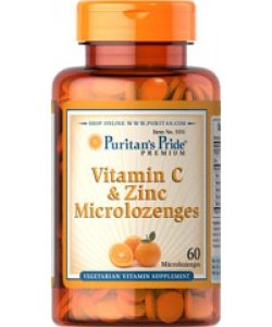 Vitamin C & Zinc Microlozenges, 60 шт, Puritan's Pride. Витаминно-минеральный комплекс. Поддержание здоровья Укрепление иммунитета 