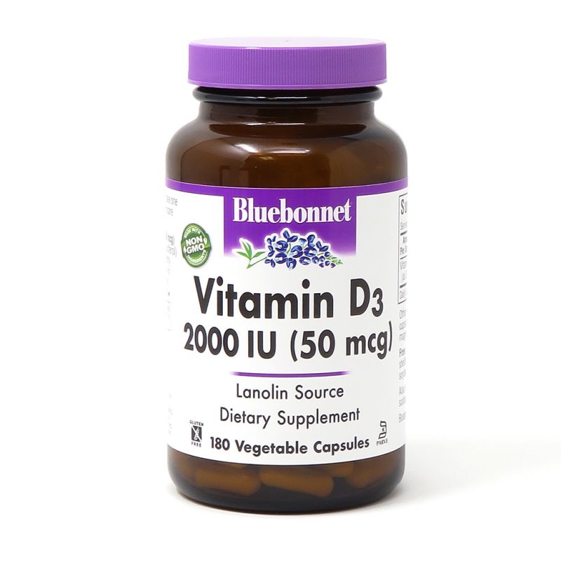 Bluebonnet Nutrition Витамины и минералы Bluebonnet Vitamin D3 2000 IU, 180 вегакапсул, , 