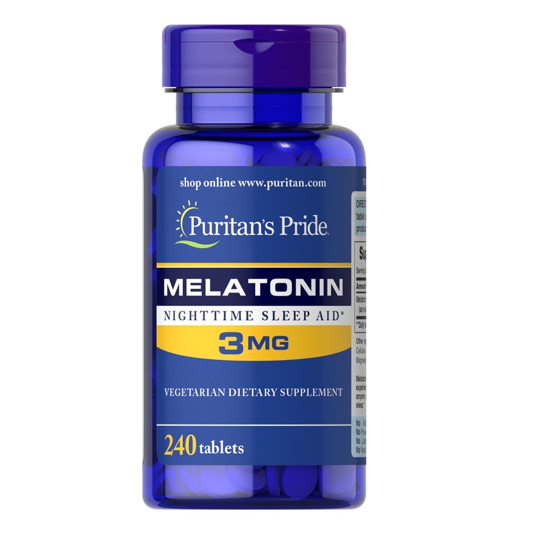 Натуральная добавка Puritan's Pride Melatonin 3 mg, 240 таблеток,  мл, Puritan's Pride. Hатуральные продукты. Поддержание здоровья 