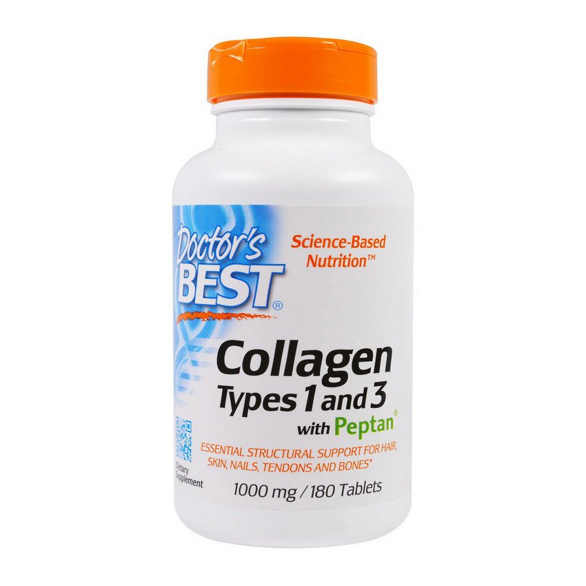 Коллаген Doctor's Best Collagen Types 1&3 with Peptan 1000 mg (180 таб) доктор бест,  мл, Doctor's BEST. Коллаген. Поддержание здоровья Укрепление суставов и связок Здоровье кожи 