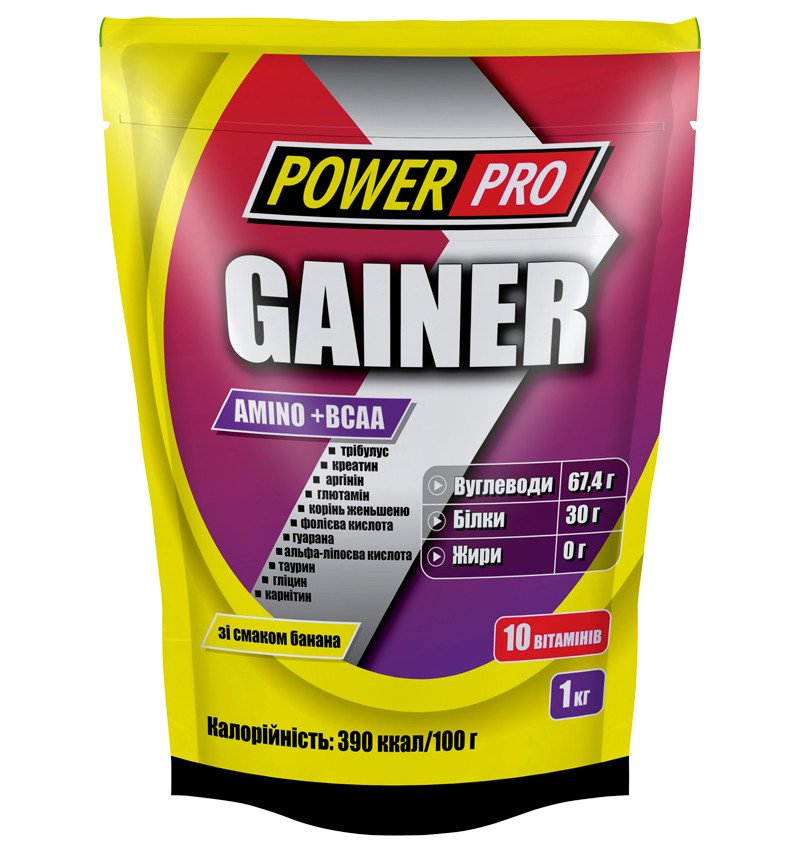 Гейнер Power Pro Gainer Amino+BCAA 1000 г Банан,  ml, Power Pro. Ganadores. Mass Gain Energy & Endurance recuperación 