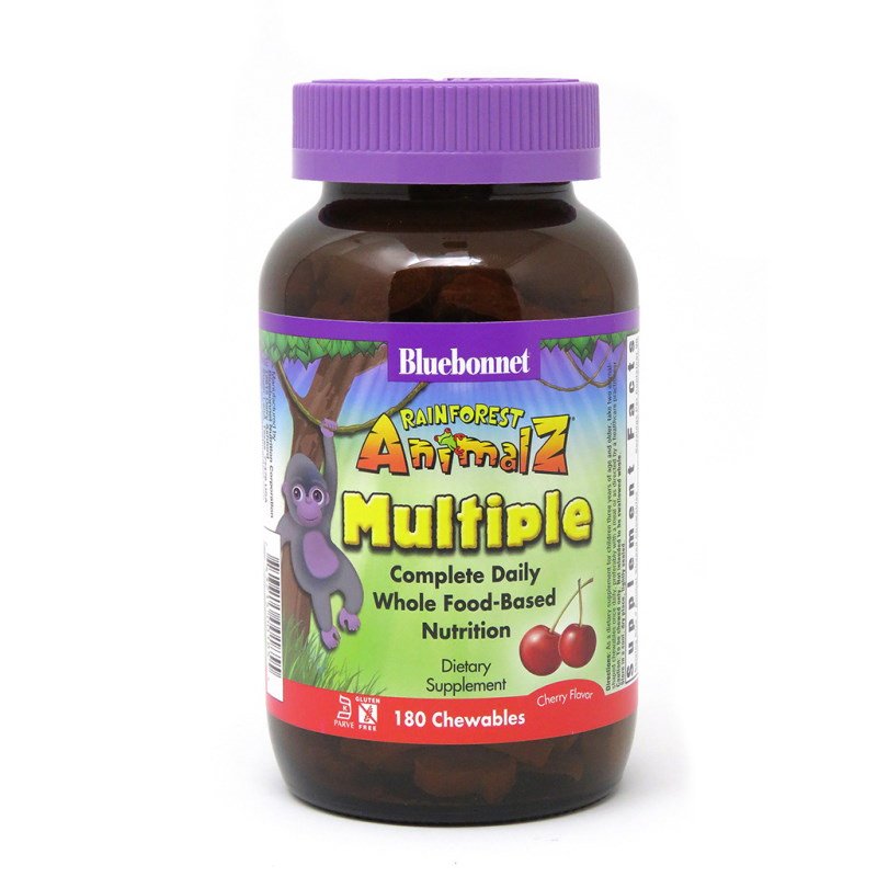 Витамины и минералы Bluebonnet Rainforest Animalz Multiple, 180 жевательных таблеток Вишня,  мл, Bluebonnet Nutrition. Витамины и минералы. Поддержание здоровья Укрепление иммунитета 