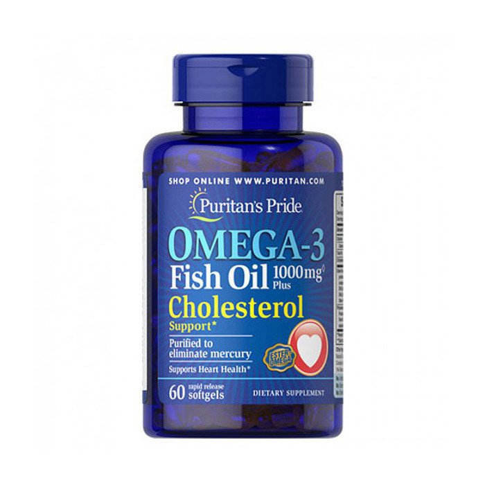 Puritan's Pride Омега 3 Puritan's Pride Omega-3 Fish Oil 1000 mg Plus Cholesterol Support (60 капс) рыбий жир пуританс прайд, , 60 