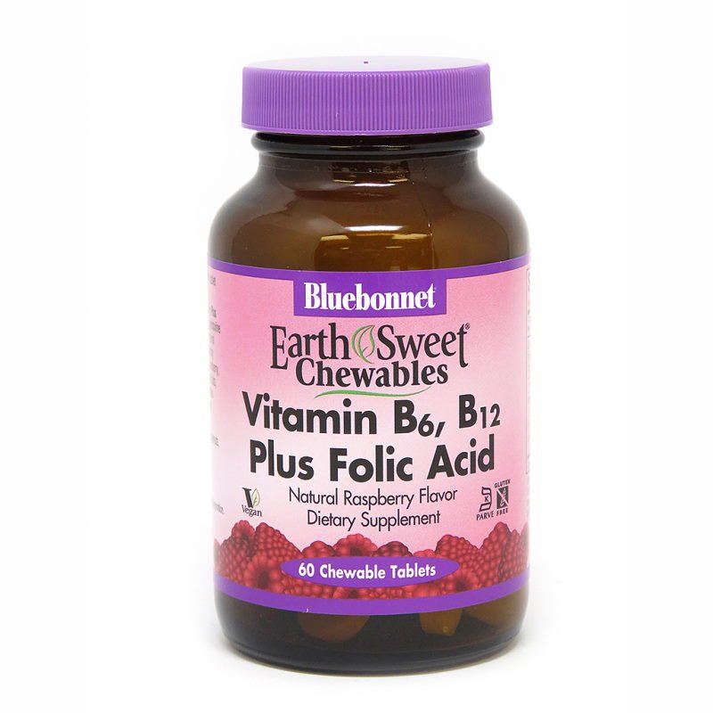 Витамины и минералы Bluebonnet Earth Sweet Chewables Vitamin В6 Vitamin В12 and Folic Acid, 60 жевательных таблеток,  мл, Bluebonnet Nutrition. Витамины и минералы. Поддержание здоровья Укрепление иммунитета 