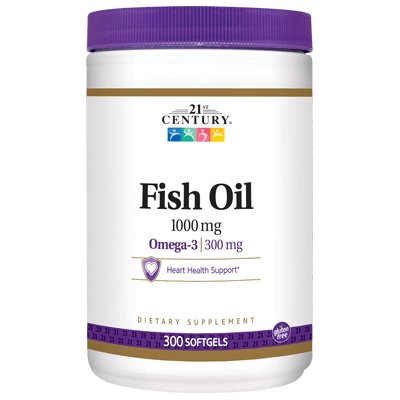 Жирные кислоты 21st Century Fish Oil 1000 mg, 300 капсул,  ml, 21st Century. Fats. General Health 