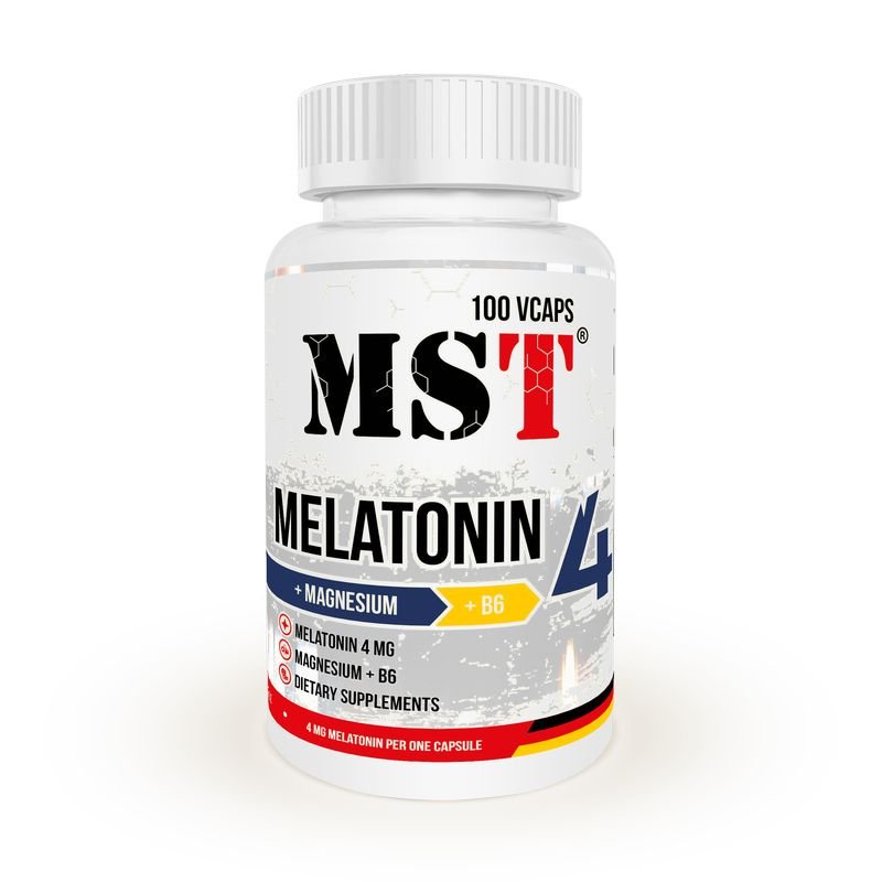 Витамины и минералы MST Melatonin 4 + Magnesium + B6, 100 вегакапсул,  ml, MST Nutrition. Vitamins and minerals. General Health Immunity enhancement 