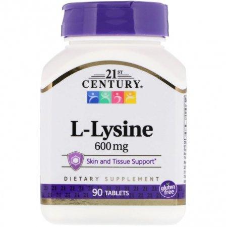 Амінокислота 21st Century L-Lysine 600 mg 90 Tabs,  мл, 21st Century. Аминокислоты. 