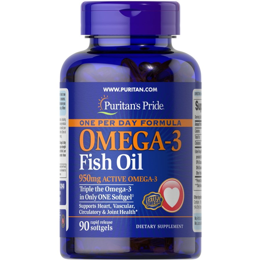 Жирные кислоты Puritan's Pride One Per Day Omega 3 Fish Oil 950 mg, 90 капсул,  ml, Puritan's Pride. Fats. General Health 