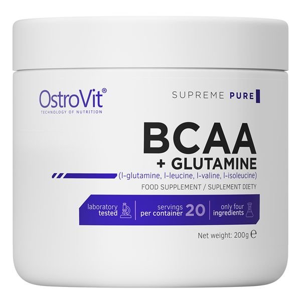 BCAA OstroVit BCAA + Glutamine, 200 грамм Натуральный,  ml, OstroVit. BCAA. Weight Loss recuperación Anti-catabolic properties Lean muscle mass 
