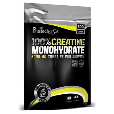 BioTech 100% Creatine Monohydrate bag 500 г Без вкуса,  мл, BioTech. Креатин. Набор массы Энергия и выносливость Увеличение силы 