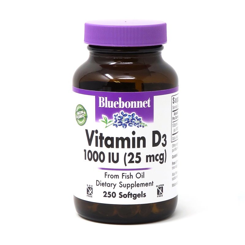Витамины и минералы Bluebonnet Vitamin D3 1000 IU, 250 капсул,  мл, Bluebonnet Nutrition. Витамин D. 