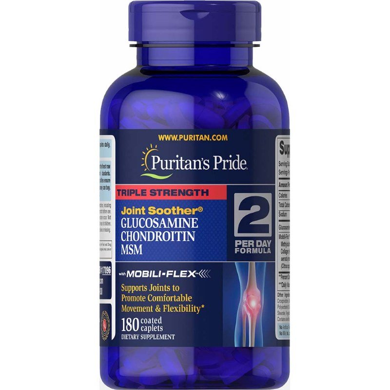 Для суставов и связок Puritan's Pride Triple Strength Chondroitin Glucosamine MSM, 180 каплет,  ml, Puritan's Pride. For joints and ligaments. General Health Ligament and Joint strengthening 