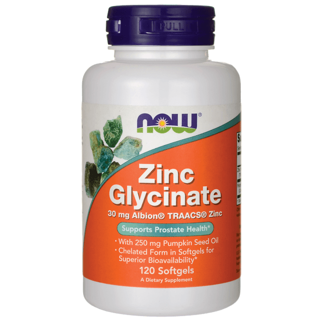 Zinc Glycinate, 120 шт, Now. Цинк Zn, Цинк. Поддержание здоровья 