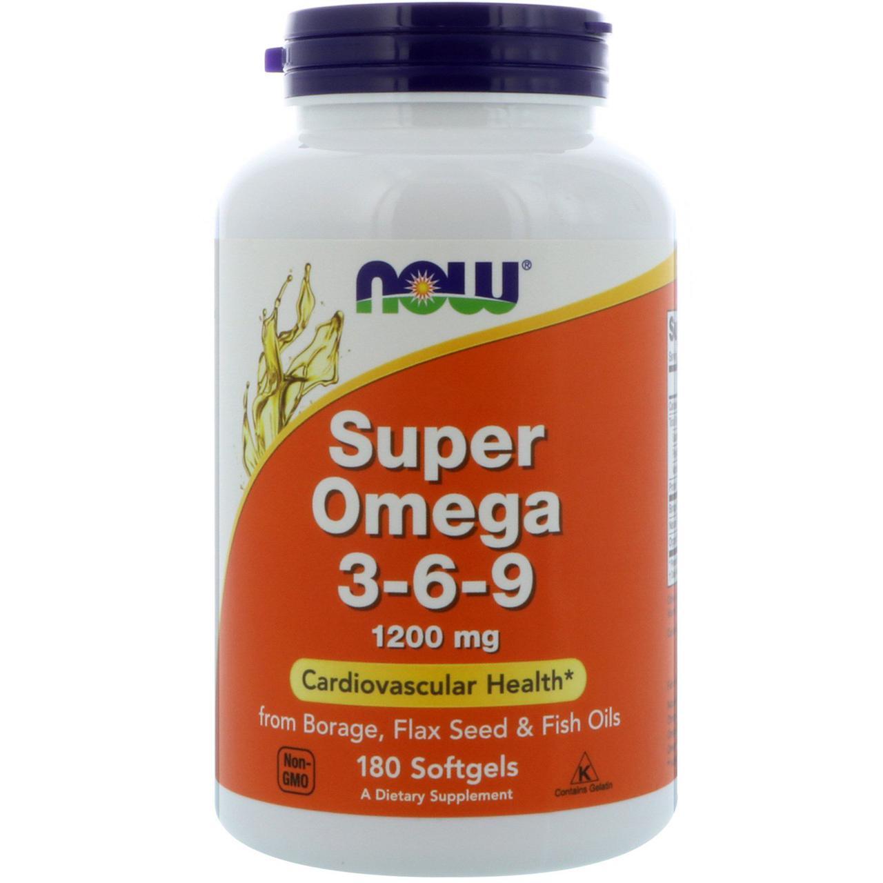NOW Super Omega 3-6-9 1200 мг - 90 софт кап,  мл, Now. Спец препараты. 