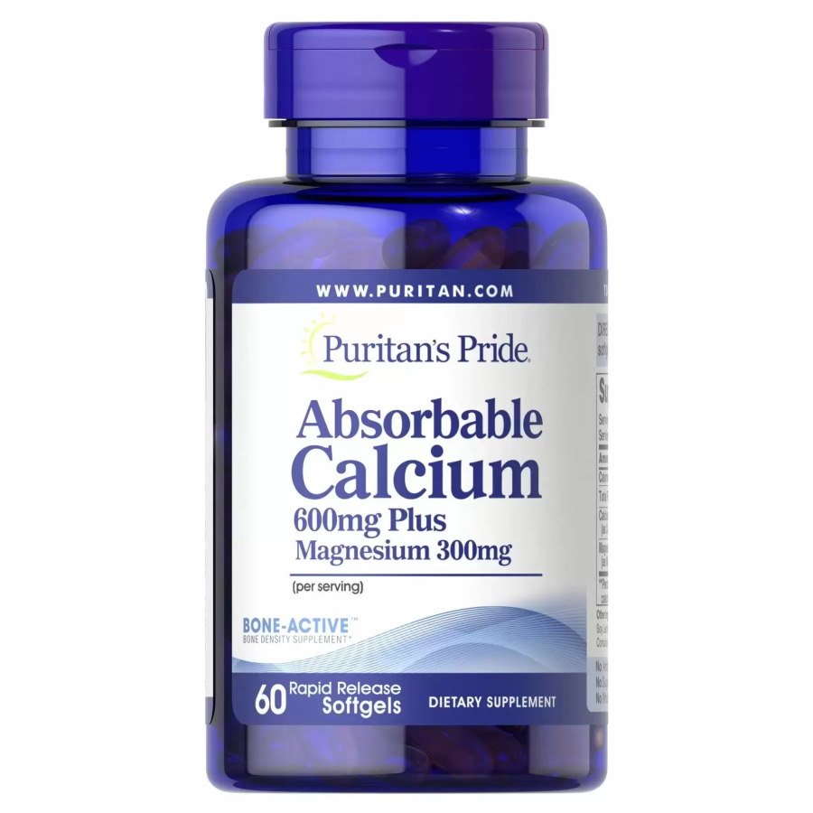 Puritan's Pride Витамины и минералы Puritan's Pride Absorbable Calcium 600 mg plus Magnesium 300 mg, 60 капсул, , 
