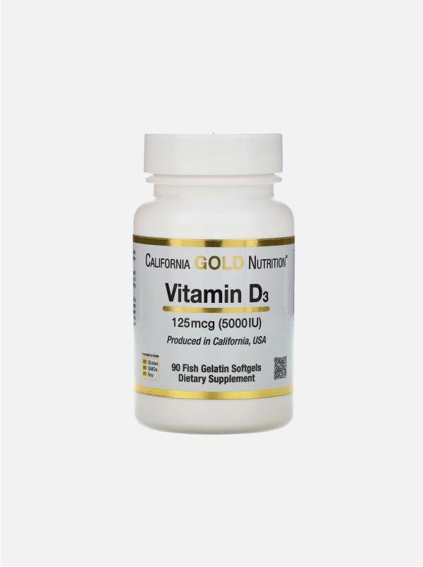 California Gold Nutrition Vitamin D3 125 mcg (5000 IU) 90 Softgels,  мл, California Gold Nutrition. Витамины и минералы. Поддержание здоровья Укрепление иммунитета 