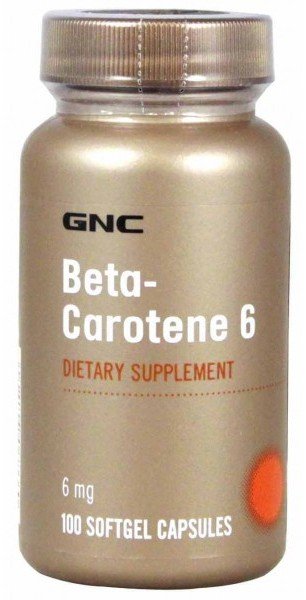 Beta-Carotene 6, 100 pcs, GNC. Vitamin A. General Health Immunity enhancement Skin health Strengthening hair and nails Antioxidant properties 
