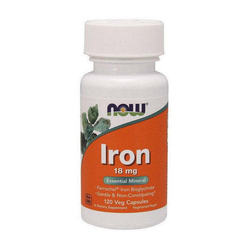 Хелатное Железо NOW Iron 18 mg (120 капс),  мл, Now. Железо. Поддержание здоровья 