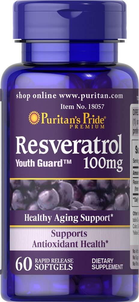 Харчова добавка Puritan's Pride Resveratrol 100 mg 60 Softgels,  ml, Puritan's Pride. Special supplements. 