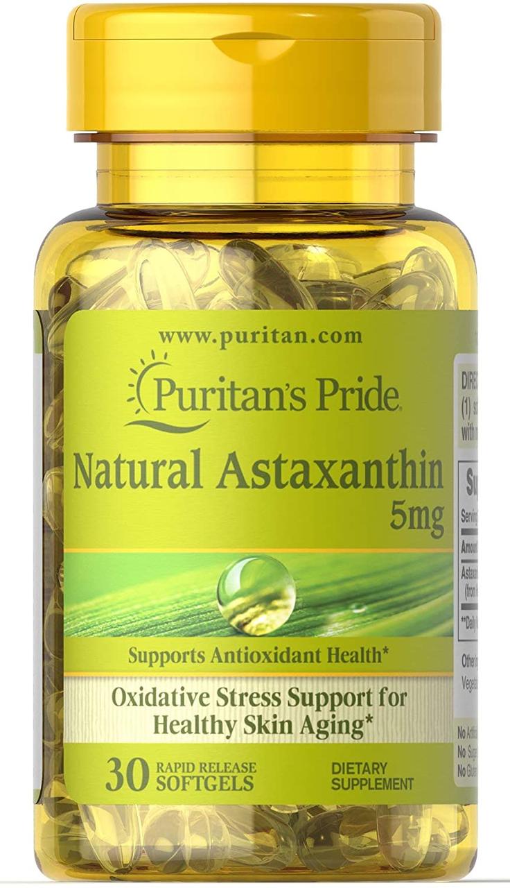 Puritan's Pride Puritan's Pride Natural Astaxanthin 5 mg 30 Softgels, , 30 шт.