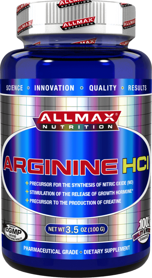 Arginine HCl, 100 г, AllMax. Аргинин. Восстановление Укрепление иммунитета Пампинг мышц Антиоксидантные свойства Снижение холестерина Донатор оксида азота 