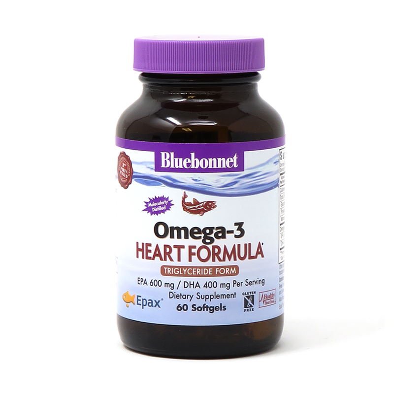 Жирные кислоты Bluebonnet Omega-3 Heart Formula, 60 капсул,  ml, Bluebonnet Nutrition. Omega 3 (Fish Oil). General Health Ligament and Joint strengthening Skin health CVD Prevention Anti-inflammatory properties 