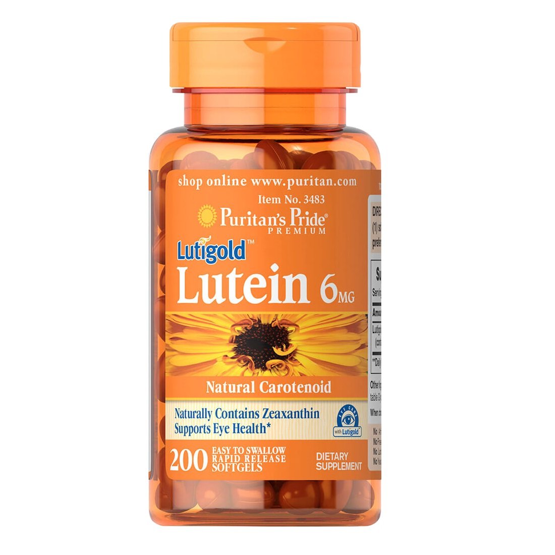 Puritan's Pride Натуральная добавка Puritan's Pride Lutein 6 mg with Zeaxanthin, 200 капсул, , 