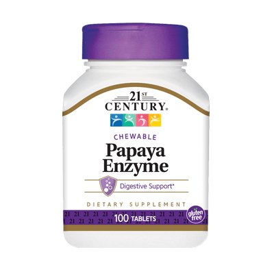 Натуральная добавка 21st Century Papaya Enzyme, 100 жевательных таблеток,  мл, 21st Century. Hатуральные продукты. Поддержание здоровья 