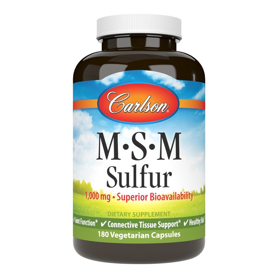 Для суставов и связок Carlson Labs MSM Sulfur 1000 mg, 180 вегакапсул,  ml, Carlson Labs. For joints and ligaments. General Health Ligament and Joint strengthening 