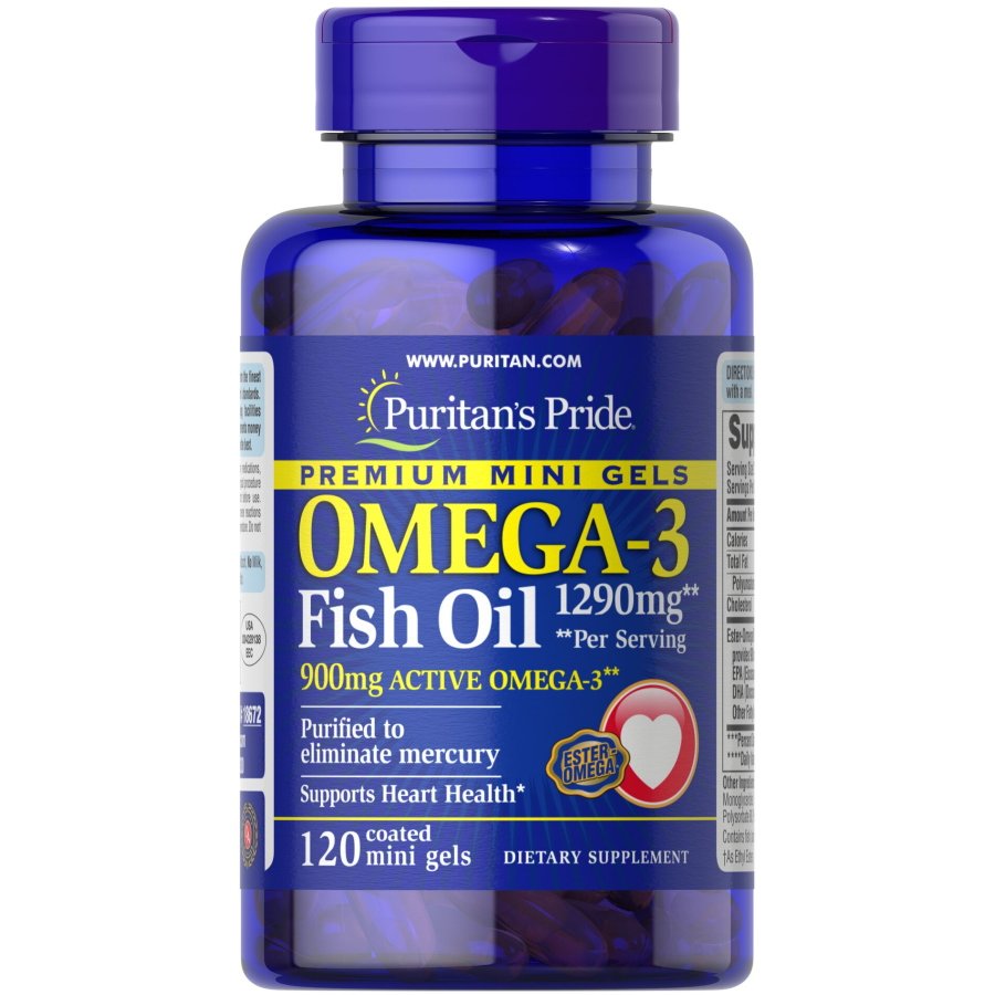 Жирные кислоты Puritan's Pride Omega 3 Fish Oil 1290 mg, 120 мини капсул,  ml, Puritan's Pride. Fats. General Health 
