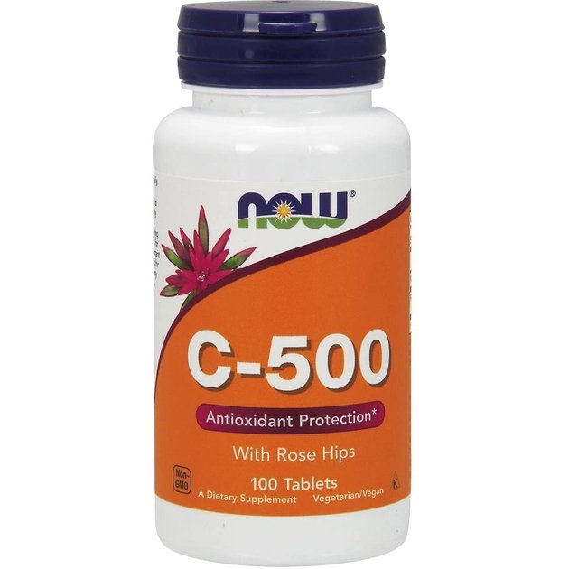 Витамины и минералы NOW Vitamin C-500 Rose Hips, 100 таблеток,  ml, Now. Vitamins and minerals. General Health Immunity enhancement 