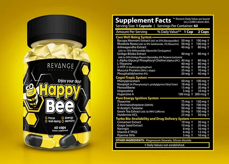REVANGE  NUTRITION Happy Bee 60 шт. / 60 servings,  ml, Revange. Nootropic