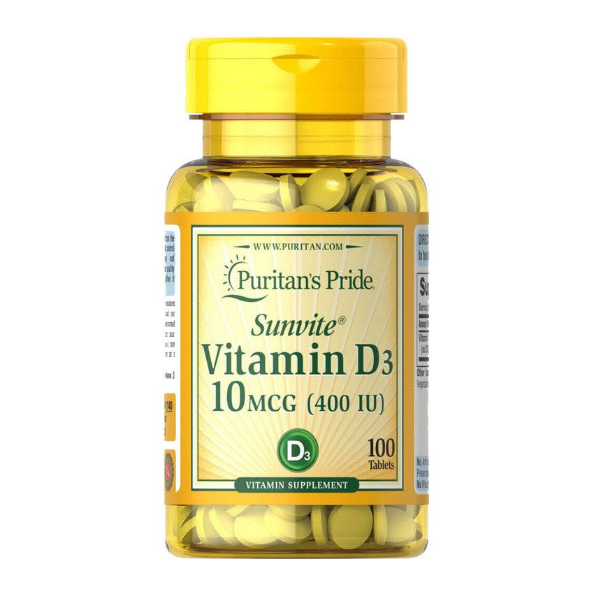 Витамин д3 Puritan's Pride Vitamin D3 400 IU (100 табл) пуританс прайд,  мл, Puritan's Pride. Витамин D. 