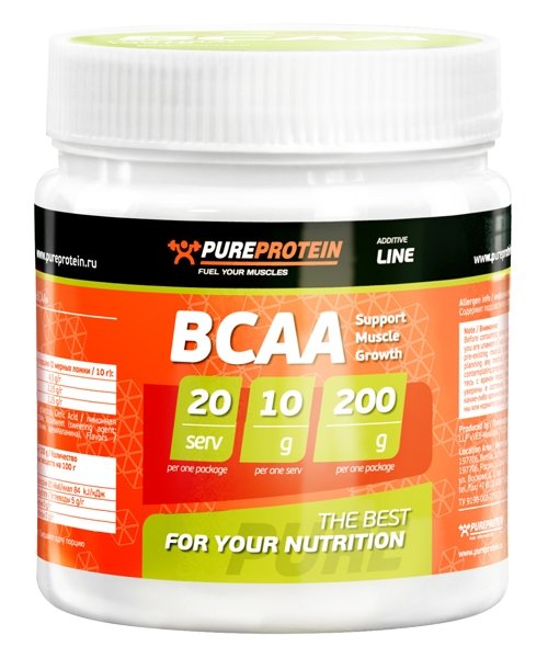 BCAA, 200 г, Pure Protein. BCAA. Снижение веса Восстановление Антикатаболические свойства Сухая мышечная масса 