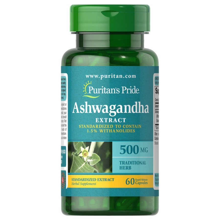 Натуральная добавка Puritan's Pride Ashwagandha Standardized Extract 500 mg, 60 капсул,  мл, Puritan's Pride. Hатуральные продукты. Поддержание здоровья 