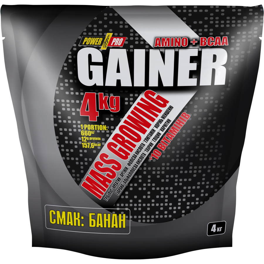 Гейнер Power Pro Gainer, 4 кг Банан,  ml, Power Pro. Ganadores. Mass Gain Energy & Endurance recuperación 