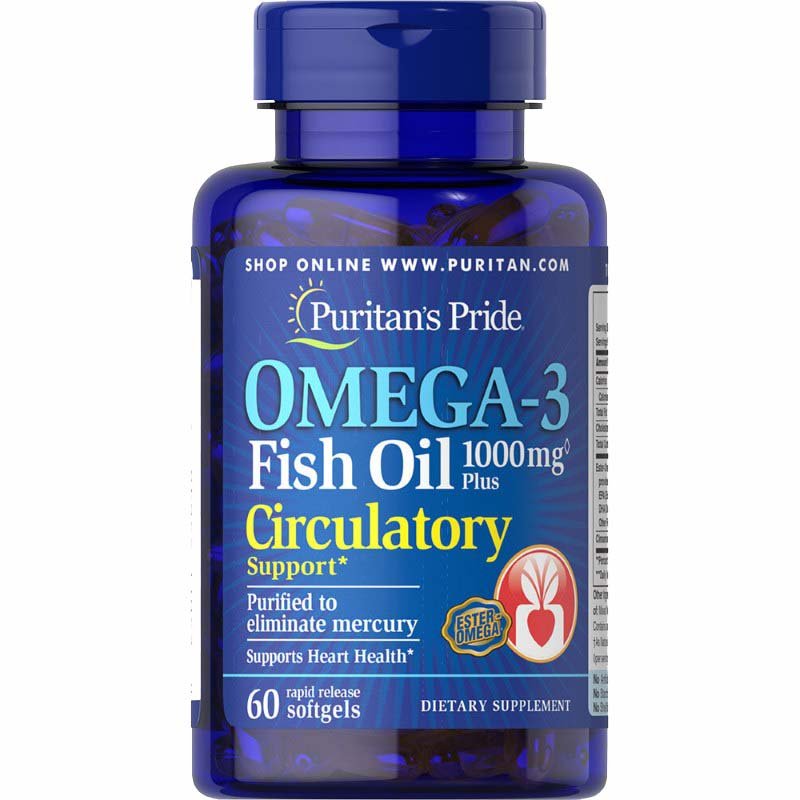 Жирные кислоты Puritan's Pride Omega 3 Circulatory 1000 mg, 60 капсул,  мл, Protein Factory. Жирные кислоты (Omega). Поддержание здоровья 