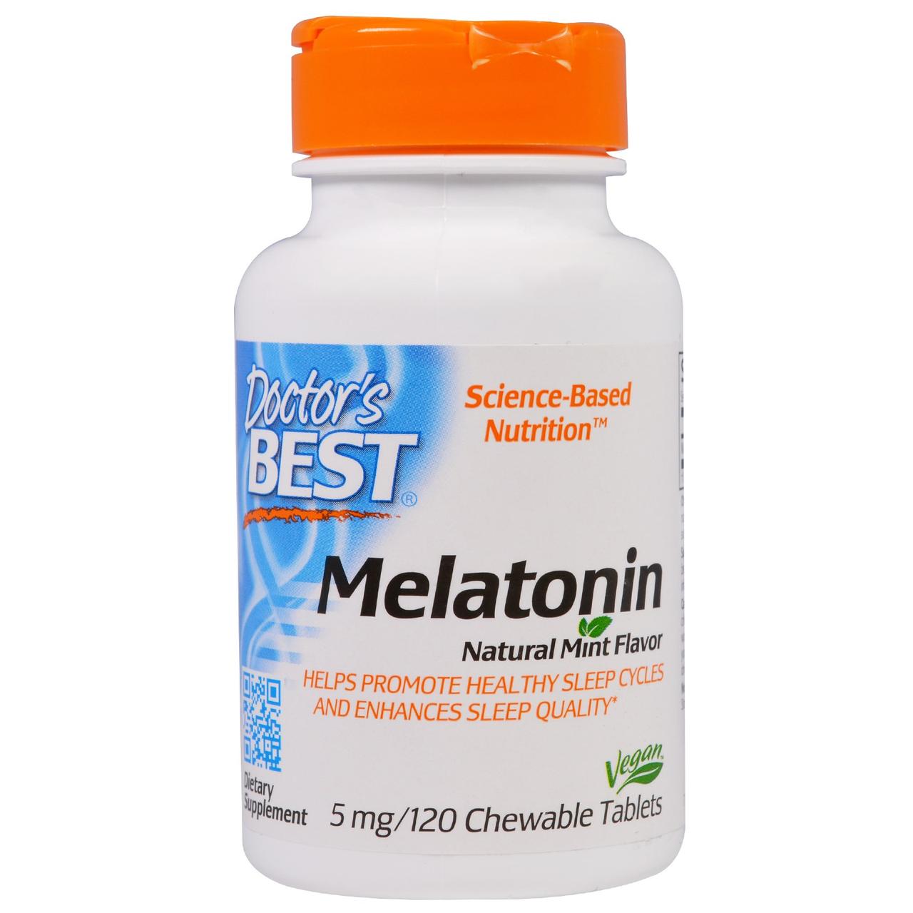 Мелатонин 5мг, Мятный вкус, Doctor's Best, 120 жевательных таблеток,  ml, Doctor's BEST. Melatoninum. Improving sleep recovery Immunity enhancement General Health 