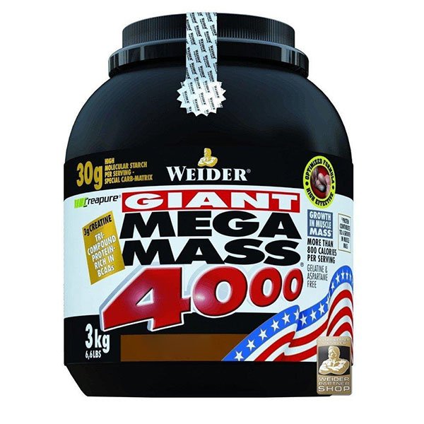 Гейнер Weider Mega Mass 4000, 3 кг Клубника,  мл, Weider. Гейнер. Набор массы Энергия и выносливость Восстановление 